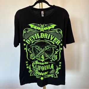 Devildriver Genuine California Groove T-Shirt Large Black Neon Green Metal Band